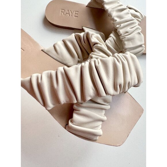 RAYE Moira Bone White Ruched Leather Criss Cross Slides Sandals Flats, Size 5.5 - Picture 4 of 9